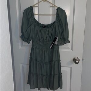 Trixxi Green Puff Sleeve Mini Dress